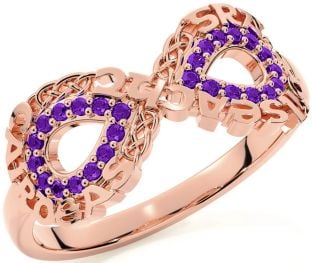 Amethyst Rose Gold Silver Celtic Infinity Irish "Love, Loyalty, & Friendship" Ring