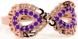Amethyst Rose Gold Silver Celtic Infinity Irish "Love, Loyalty, & Friendship" Ring
