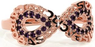 Aquamarine Rose Gold Silver Celtic Infinity Irish "Love, Loyalty, & Friendship" Ring