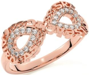 Diamond Rose Gold Silver Celtic Infinity Irish "Love, Loyalty, & Friendship" Ring