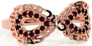 Garnet Rose Gold Silver Celtic Infinity Irish "Love, Loyalty, & Friendship" Ring