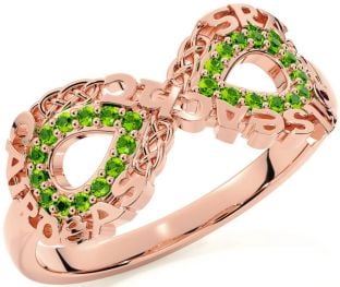 Peridot Rose Gold Silver Celtic Infinity Irish "Love, Loyalty, & Friendship" Ring