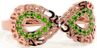 Peridot Rose Gold Silver Celtic Infinity Irish "Love, Loyalty, & Friendship" Ring