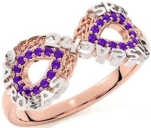 Amethyst Rose Gold Silver Celtic Infinity Irish "Love, Loyalty, & Friendship" Ring