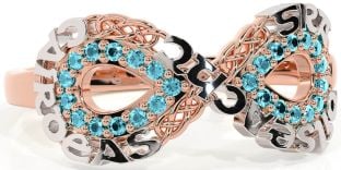 Aquamarine Rose Gold Silver Celtic Infinity Irish "Love, Loyalty, & Friendship" Ring