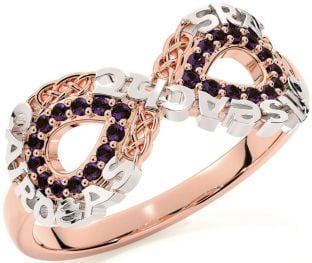 Alexandrite Rose Gold Silver Celtic Infinity Irish "Love, Loyalty, & Friendship" Ring