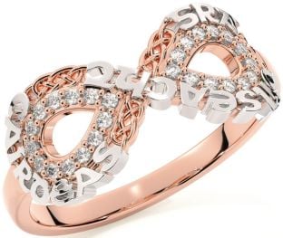 Diamond Rose Gold Silver Celtic Infinity Irish "Love, Loyalty, & Friendship" Ring