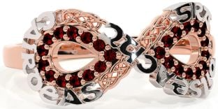 Garnet Rose Gold Silver Celtic Infinity Irish "Love, Loyalty, & Friendship" Ring
