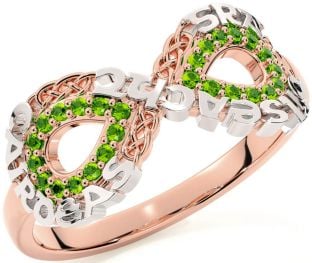 Peridot Rose Gold Silver Celtic Infinity Irish "Love, Loyalty, & Friendship" Ring