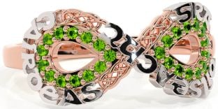 Peridot Rose Gold Silver Celtic Infinity Irish "Love, Loyalty, & Friendship" Ring