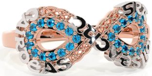 Topaz Rose Gold Silver Celtic Infinity Irish "Love, Loyalty, & Friendship" Ring