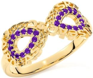 Amethyst Gold Silver Celtic Infinity Irish "Love, Loyalty, & Friendship" Ring