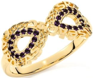 Aquamarine Gold Silver Celtic Infinity Irish "Love, Loyalty, & Friendship" Ring