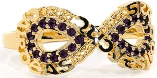 Aquamarine Gold Silver Celtic Infinity Irish "Love, Loyalty, & Friendship" Ring