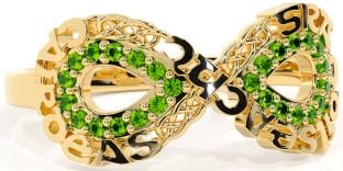 Peridot Gold Silver Celtic Infinity Irish "Love, Loyalty, & Friendship" Ring
