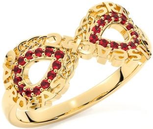 Ruby Gold Silver Celtic Infinity Irish "Love, Loyalty, & Friendship" Ring