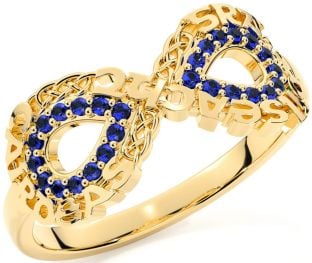 Sapphire Gold Silver Celtic Infinity Irish "Love, Loyalty, & Friendship" Ring