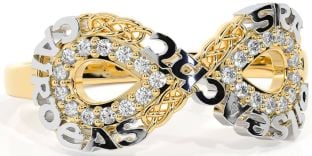 Diamond Gold Silver Celtic Infinity Irish "Love, Loyalty, & Friendship" Ring