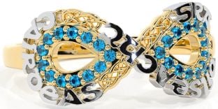 Topaz Gold Silver Celtic Infinity Irish "Love, Loyalty, & Friendship" Ring