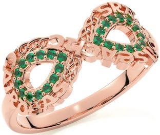 Emerald Rose Gold Celtic Infinity Irish "Love, Loyalty, & Friendship" Ring
