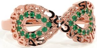 Emerald Rose Gold Celtic Infinity Irish "Love, Loyalty, & Friendship" Ring