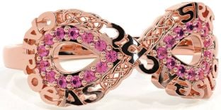 Pink Tourmaline Rose Gold Celtic Infinity Irish "Love, Loyalty, & Friendship" Ring