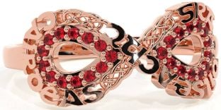 Ruby Rose Gold Celtic Infinity Irish "Love, Loyalty, & Friendship" Ring