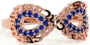 Sapphire Rose Gold Celtic Infinity Irish "Love, Loyalty, & Friendship" Ring