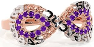 Amethyst White Rose Gold Celtic Infinity Irish "Love, Loyalty, & Friendship" Ring