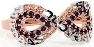 Alexandrite White Rose Gold Celtic Infinity Irish "Love, Loyalty, & Friendship" Ring