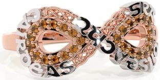 Citrine White Rose Gold Celtic Infinity Irish "Love, Loyalty, & Friendship" Ring