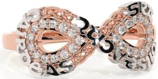 Diamond White Rose Gold Celtic Infinity Irish "Love, Loyalty, & Friendship" Ring