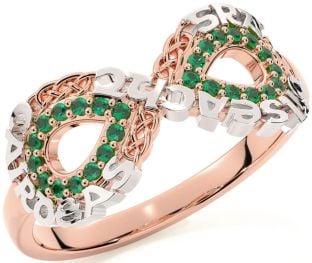 Emerald White Rose Gold Celtic Infinity Irish "Love, Loyalty, & Friendship" Ring