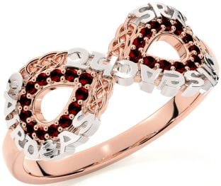 Garnet White Rose Gold Celtic Infinity Irish "Love, Loyalty, & Friendship" Ring