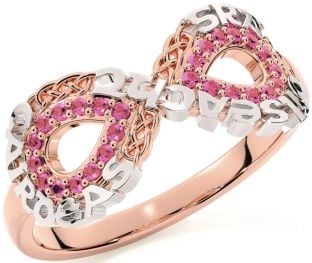 Pink Tourmaline White Rose Gold Celtic Infinity Irish "Love, Loyalty, & Friendship" Ring