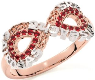 Ruby White Rose Gold Celtic Infinity Irish "Love, Loyalty, & Friendship" Ring