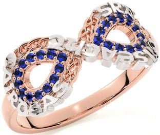 Sapphire White Rose Gold Celtic Infinity Irish "Love, Loyalty, & Friendship" Ring