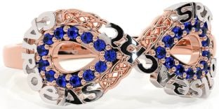 Sapphire White Rose Gold Celtic Infinity Irish "Love, Loyalty, & Friendship" Ring