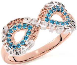 Topaz White Rose Gold Celtic Infinity Irish "Love, Loyalty, & Friendship" Ring