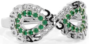 Emerald Silver Celtic Infinity Irish "Love, Loyalty, & Friendship" Ring