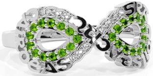 Peridot Silver Celtic Infinity Irish "Love, Loyalty, & Friendship" Ring