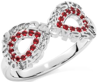 Ruby Silver Celtic Infinity Irish "Love, Loyalty, & Friendship" Ring