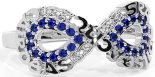 Sapphire Silver Celtic Infinity Irish "Love, Loyalty, & Friendship" Ring