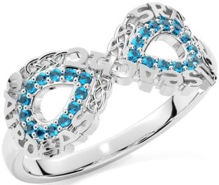Topaz Silver Celtic Infinity Irish "Love, Loyalty, & Friendship" Ring