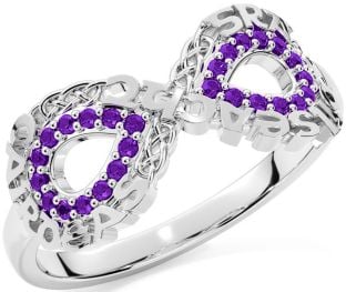 Amethyst White Gold Celtic Infinity Irish "Love, Loyalty, & Friendship" Ring