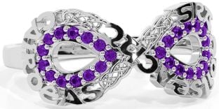 Amethyst White Gold Celtic Infinity Irish "Love, Loyalty, & Friendship" Ring