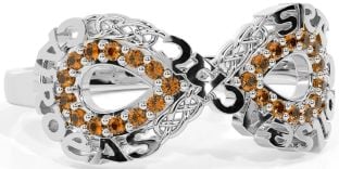 Citrine White Gold Celtic Infinity Irish "Love, Loyalty, & Friendship" Ring