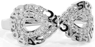 Diamond White Gold Celtic Infinity Irish "Love, Loyalty, & Friendship" Ring