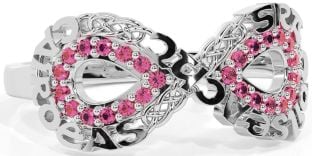 Pink Tourmaline White Gold Celtic Infinity Irish "Love, Loyalty, & Friendship" Ring