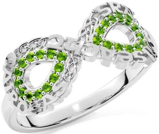 Peridot White Gold Celtic Infinity Irish "Love, Loyalty, & Friendship" Ring